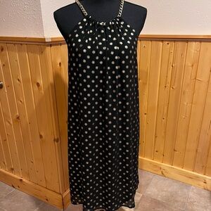 Michael Kors black and gold dress gathered chain trim neckline